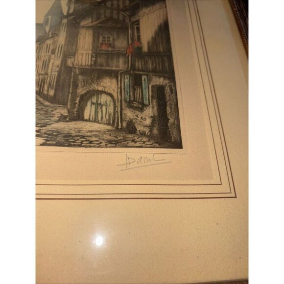 Antique Framed Signed Print SAINT-VIVIEN VU DE LA RUE DU MATELAS Rouen France - Picture 3 of 11
